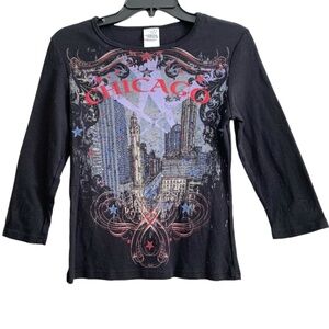 VTG Chicago Womens Shirt by Creative Apparel Concepts Size Medium Y2K Crystals